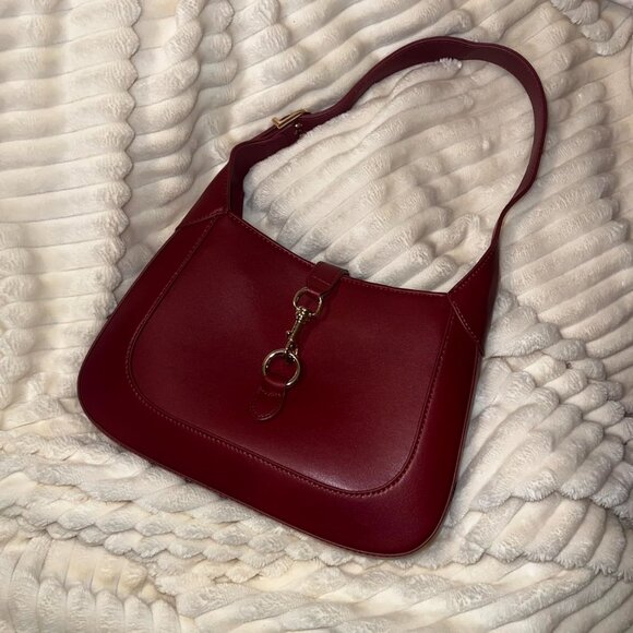 Neiman Marcus Saddle Burgundy Lock 2-in-1 Convertible Shoulder & Crossbody Bag - Picture 4 of 6